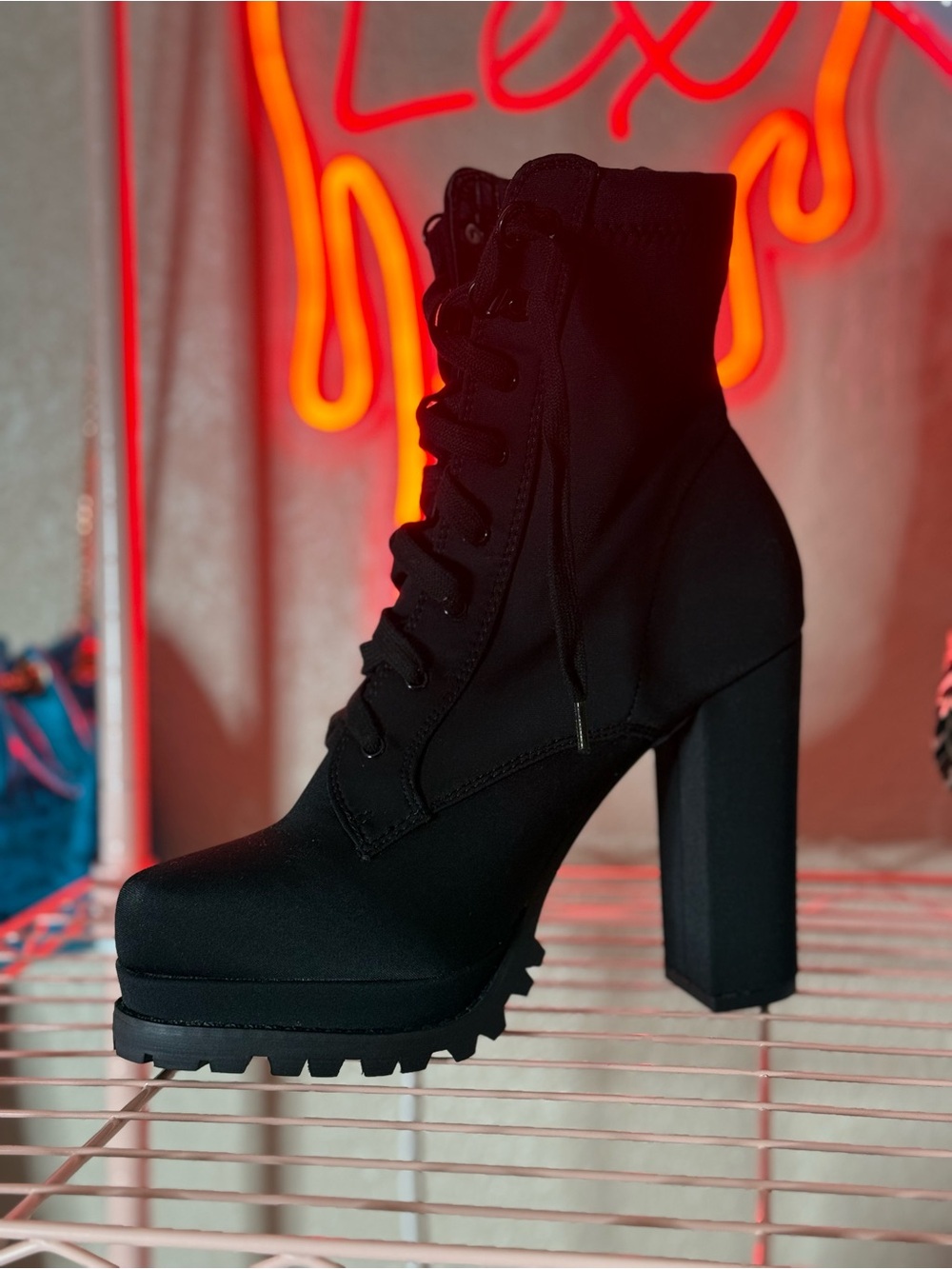 Women's Black Lace-Up Platform Ankle Boots